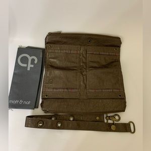 Pre-owned Matt & Nat Vegan mocha colored fold over clutch.